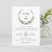 Invitation Minimaliste Eucalyptus Vert Mariage gay  (Debout devant)
