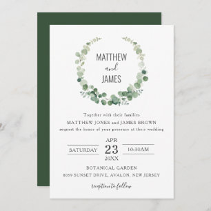 Invitation Minimaliste Eucalyptus Vert Mariage gay 