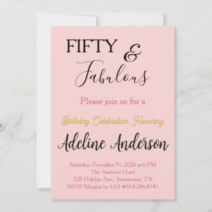 Invitation Minimaliste fantaisiste 50 et rose or noir fabuleu