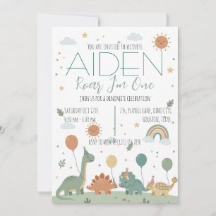 Invitation Minimaliste Fête d'anniversaire 3 ans Dinosaure Ne