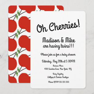 Invitation Minimaliste Fête de Naissance Jumeaux Cerises Roug