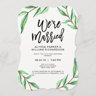 Invitation Minimaliste Feuilles Vertes sur Blanc   Nous somme