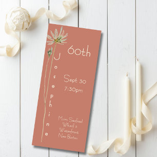 Invitation Minimaliste Fleur Terracotta Clair Vertical 60ème