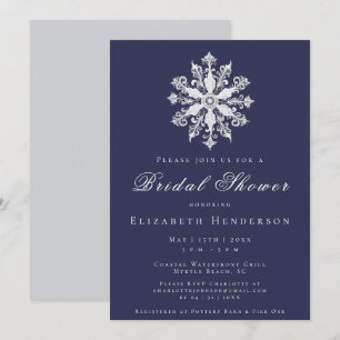 Invitation Minimaliste Flocon de Neige Baby Shower   Bleu Nui