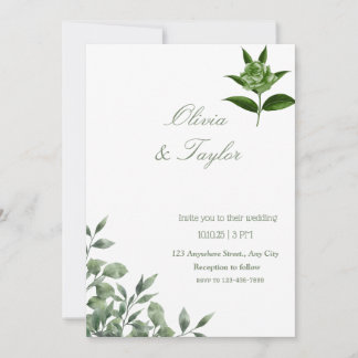 Invitation Minimaliste floral vert eucalyptus 