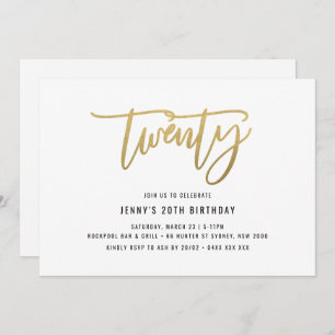 Invitation minimaliste Gold Foil 20e anniversaire