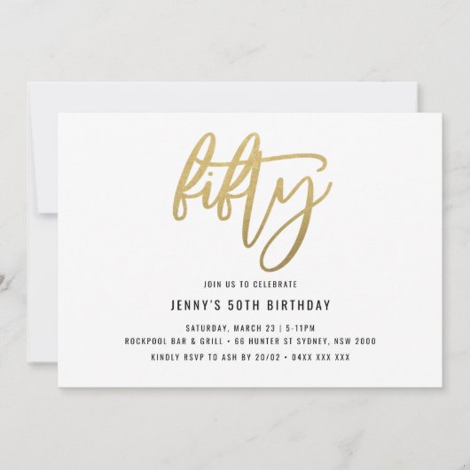 Invitation minimaliste Gold Foil 50e anniversaire (Devant)