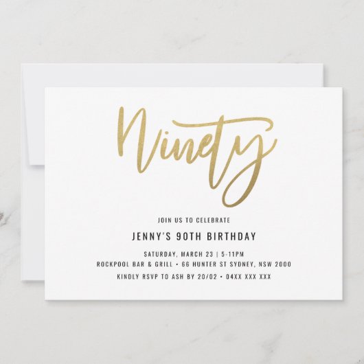 Invitation minimaliste Gold Foil 90e anniversaire (Devant)