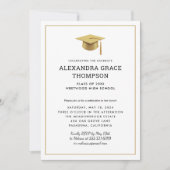 Invitation Minimaliste Gold White Photo Moderne Graduation (Devant)