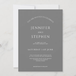 Invitation Minimaliste Gris Blanc Simple Propre Mariage éléga