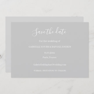 Invitation Minimaliste gris et blanc Enregistrer le Mariage d
