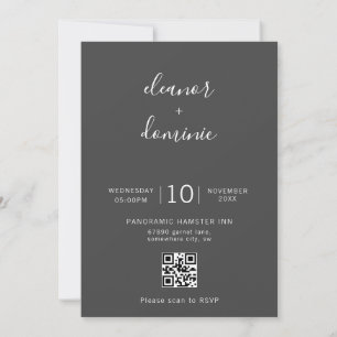 Invitation Minimaliste Gris foncé photo RSVP QR Code Mariage