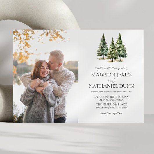 Invitation Minimaliste hiver Pin neige arbres Mariage photo