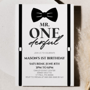 Invitation Minimaliste M. ONEderful Bowtie 1ère fête d'annive