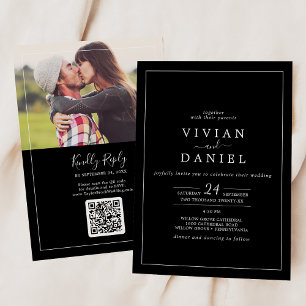 Invitation Minimaliste   Mariage de code QR photo noir