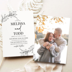 Invitation Minimaliste minimaliste noir blanc Mariage feuille