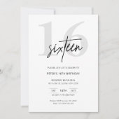Invitation minimaliste moderne 16e anniversaire de (Devant)