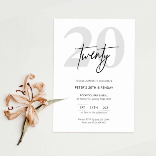 Invitation minimaliste moderne 20e anniversaire de