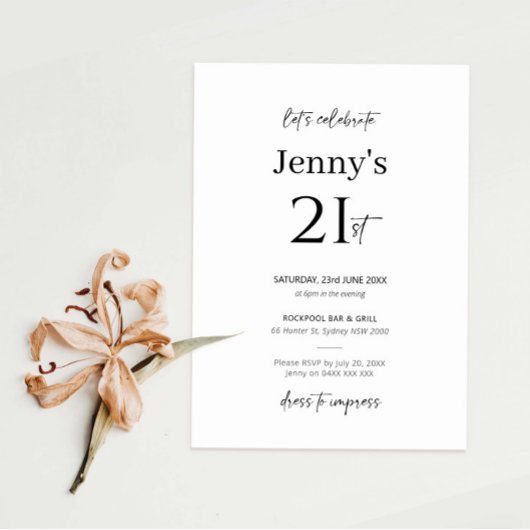 Invitation Minimaliste Moderne 21ème Anniversaire