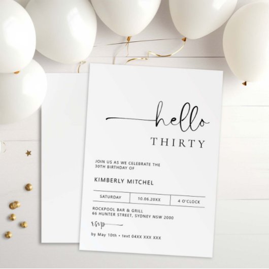 Invitation minimaliste moderne 30e anniversaire de