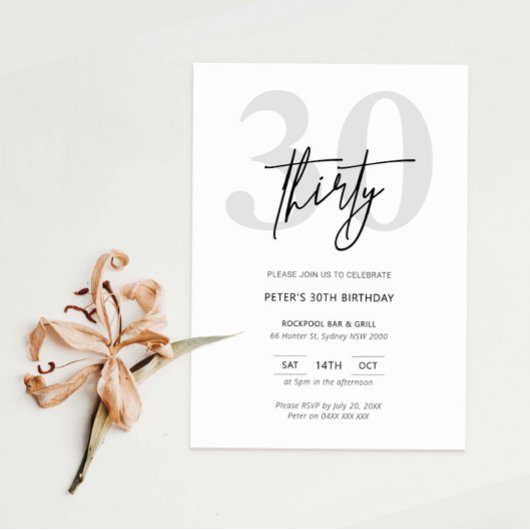 Invitation minimaliste moderne 30e anniversaire de