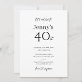 Invitation minimaliste moderne 40e anniversaire de (Devant)