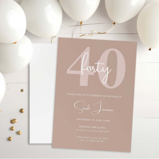 Invitation minimaliste moderne 40e anniversaire de