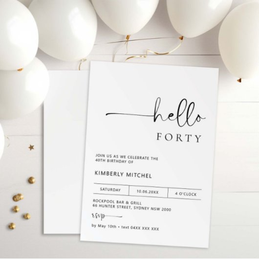 Invitation minimaliste moderne 40e anniversaire de