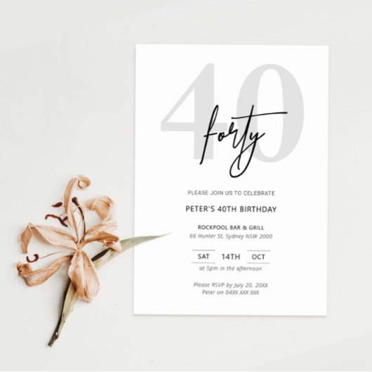 Invitation minimaliste moderne 40e anniversaire de