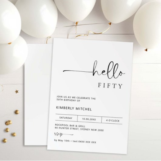 Invitation minimaliste moderne 50e anniversaire de