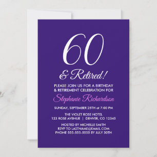 Invitation Minimaliste Moderne 60 ans et Retraite Violet à la