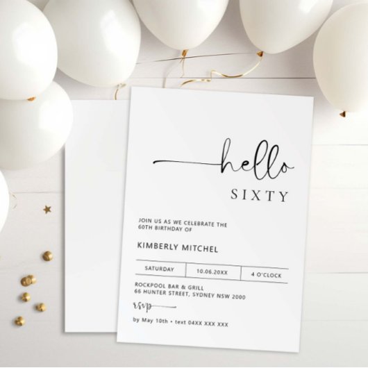 Invitation minimaliste moderne 60e anniversaire de