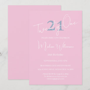 Invitation Minimaliste Moderne Anniversaire 21 ans Rose Bleu
