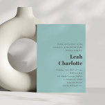 Invitation Minimaliste moderne Aqua Blue Bat mitzvah simple<br><div class="desc">Moderne minimaliste Aqua bleu et gris Rétro Simple Mariage Bat mitzvah Invitation</div>