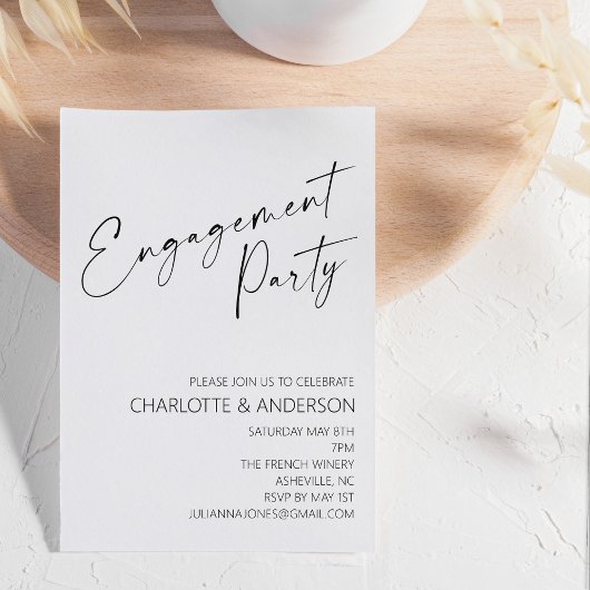 Invitation Minimaliste moderne | Black Script Engagement Part