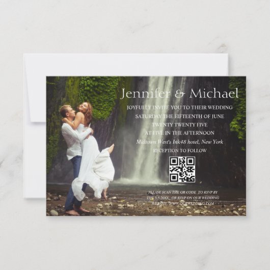 Invitation minimaliste moderne code qr rsvp mariage photo (Devant)
