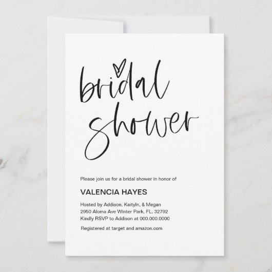 Invitation minimaliste moderne de douche nuptiale (Devant)
