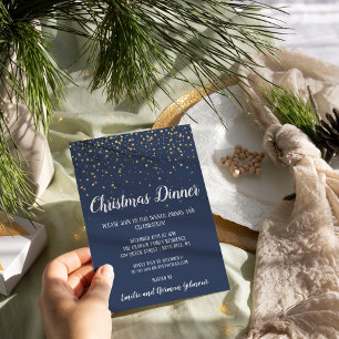 Invitation Minimaliste Moderne Dîner de Noël Bleu
