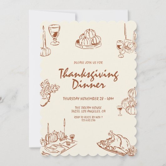 Invitation Minimaliste Moderne Dîner Thanksgiving (Devant)