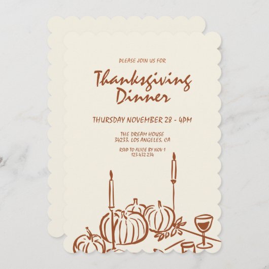 Invitation Minimaliste Moderne Dîner Thanksgiving (Devant / Derrière)