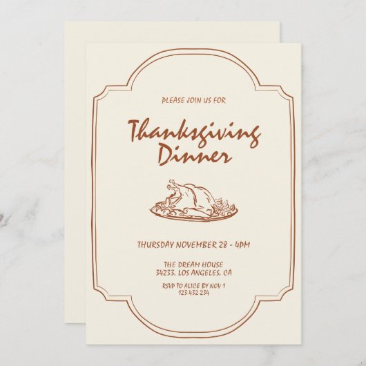 Invitation Minimaliste Moderne Dîner Thanksgiving (Devant / Derrière)