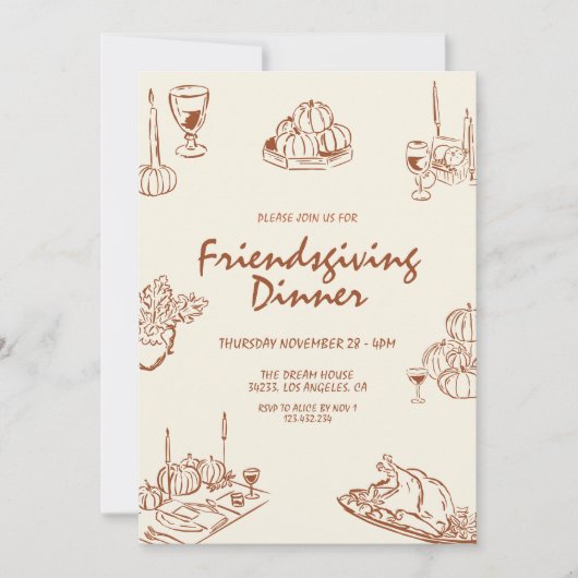 Invitation Minimaliste Moderne Dîner Thanksgiving (Devant)
