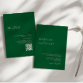 Invitation Minimaliste moderne Emerald vert QR Code Mariage