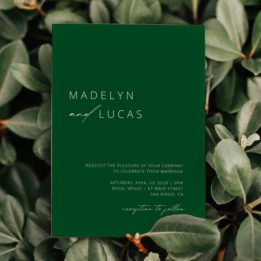 Invitation Minimaliste moderne Emerald vert QR Code Mariage