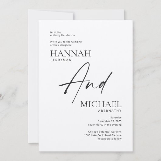 Invitation minimaliste moderne en ivoire noir (Devant)