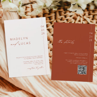 Invitation Minimaliste moderne en terre cuite QR Code Mariage
