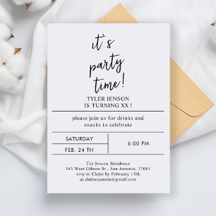 Invitation Minimaliste Moderne Fête Simple Texte Noir Blanc
