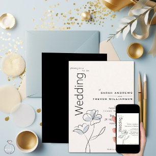 Invitation Minimaliste moderne Floral Dusty bleu et bouffée