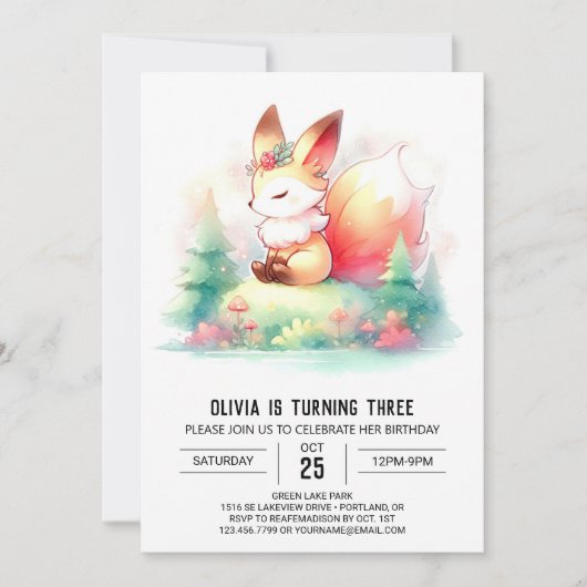 Invitation Minimaliste moderne Fox numérique d'anniversaire (Devant)