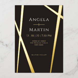 Invitation minimaliste moderne Gold Black Foil